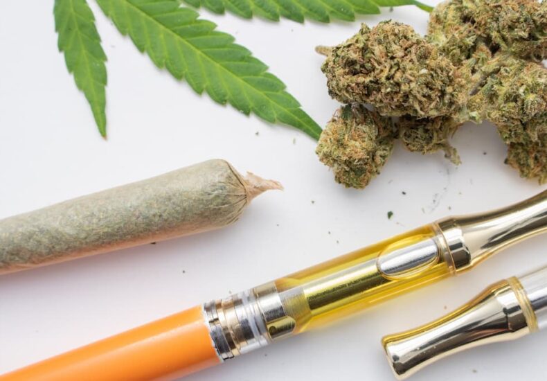 various cannabis products on a white background